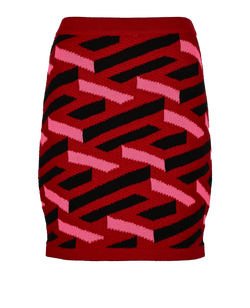 Versace La Greca Mini Skirt, Wool, Red/Pink/Black, UK10, 3*