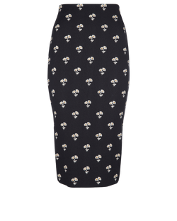 Victoria Beckham Flower Print Skirt, Cotton, Black, UK6, 3*