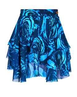 Vivienne Westwood Frill Mini Skirt, Silk, Blue Abstract Print, UK 12