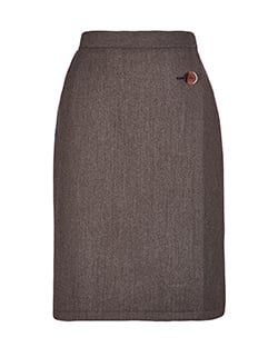 Saint Laurent Wrap Over Skirt, Wool, Brown, UK 12