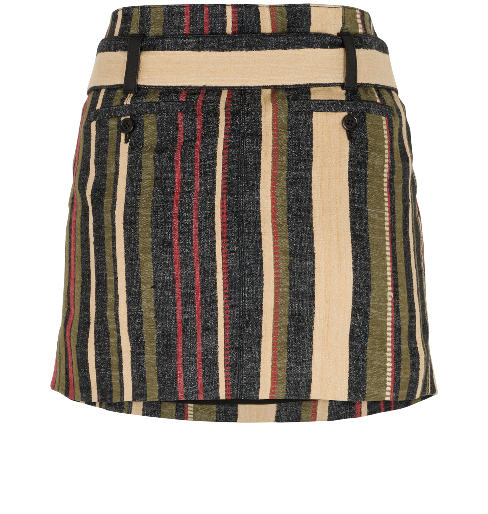 Saint Laurent Stripe Print Belted Mini Skirt, &pound;90, Clothing, Beige/Black, Cotton/Silk, Back view