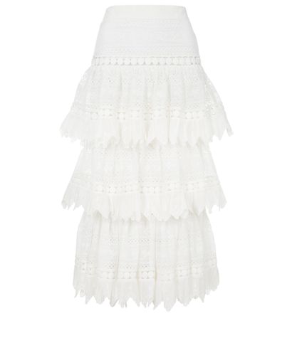 Zimmermann Tiered Crocheted Lace Midi Skirt, front view