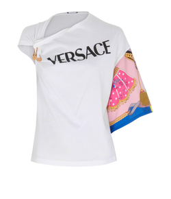 Versace Pin Silk T-shirt, Silk/Cotton, Multi/White, UK6, 3*