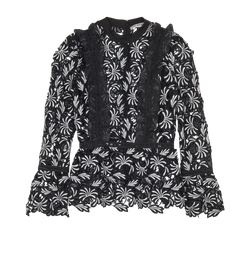 Self-Portrait Asymmetric Leaf Guipure Top, Polyamide, Black, UK10, 3*