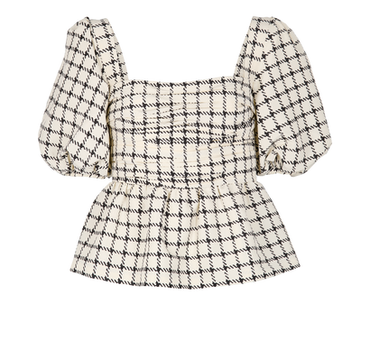 Self-Portrait Checked Taffeta Top, £60, Clothing, White, Polyester (Polymer), Front view