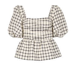 Self-Portrait Checked Taffeta Top, Poly, White, UK 10, 2*