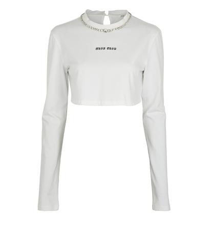 Miu Miu Embellished Logo Cropped Top, front view