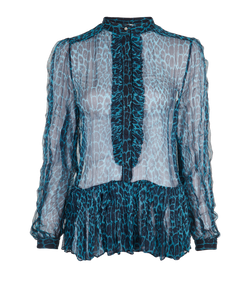 Zimmermann Sheer Leopard Top, Silk, Blue, UK6, 2*