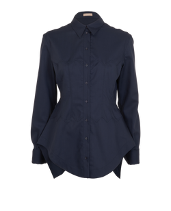 Alaia Peplum Corset Shirt, Wool, Navy, UK 12, 3*