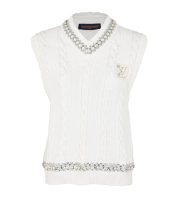 Louis Vuitton Embroidered Cricket Vest, Cotton/Poly, White, Sz M, 3*