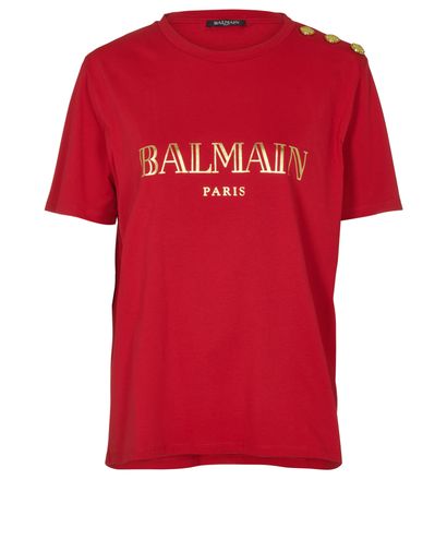 Balmain Logo T-shirt, &pound;150, Clothing, Red, Cotton, Front view