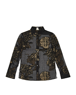 Hermes Sheer Applique Shirt, Silk, Black, 10, 4*