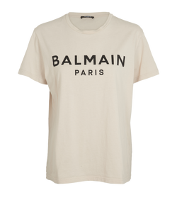 Balmain Classic Logo T-Shirt, Cotton, Beige, Sz M, 2*