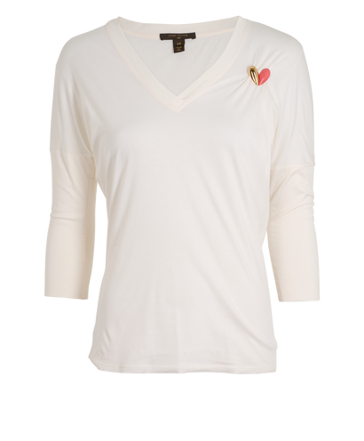 Louis Vuitton Heart Brooch V-Neck Top, &pound;120, Clothing, Cream, Cotton, Front view