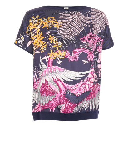 Hermes Floral Top, £220, Clothing, Blue/Pink, Silk, Front view