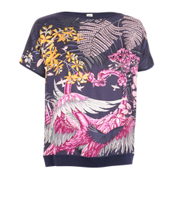 Hermes Floral Top, Silk, Blue/Pink, UK14, 3*