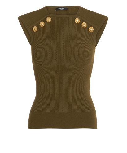 Balmain Ribbed Sleeveless Top, &pound;230, Clothing, Khaki, Viscose, Front view