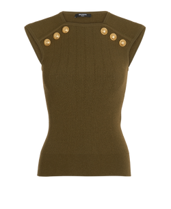 Balmain Ribbed Sleeveless Top, Viscose, Khaki, UK12, 3*