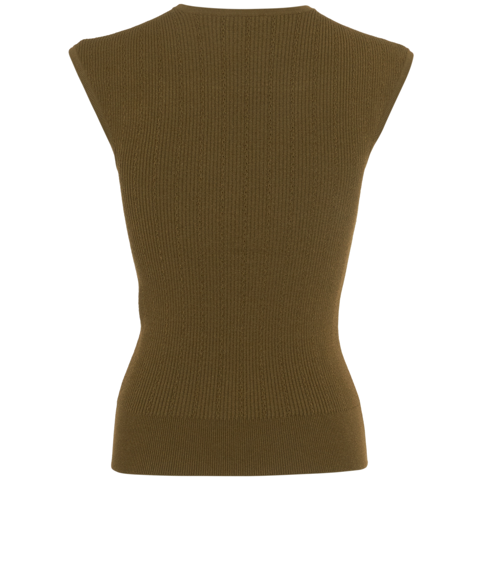 Balmain Ribbed Sleeveless Top, &pound;230, Clothing, Khaki, Viscose, Back view