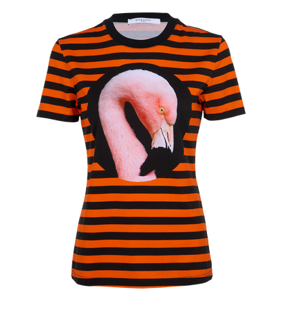 Givenchy Striped Flamingo T-Shirt, &pound;130, Clothing, Black/Orange, Cotton, Front view