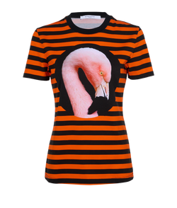 Givenchy Striped Flamingo T-Shirt, Cotton, Orange/Black, Sz M, 2*