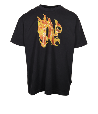 Palm Angels Burning Monogram T-Shirt, &pound;110, Clothing, Black, Cotton, Front view