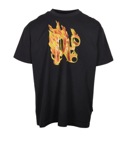 Palm Angels Burning Monogram T-Shirt, Mens, Cotton, Black,Sz L, 2*