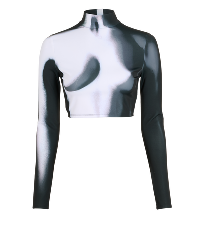 Balmain Crop Zipped Top, &pound;150, Clothing, Black/White, Polyester (Polymer), Front view