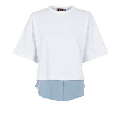 Gucci Logo Embroidered Layered T-Shirt, &pound;150, Clothing, Blue/White, Cotton, Front view