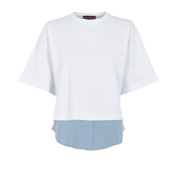 Gucci Logo Embroidered Layered T-Shirt, Cotton, White/Blue, Sz XS, 3*