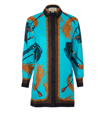 Gucci Equestrian Print Shirt, &pound;320, Clothing, Blue, Silk, Front view