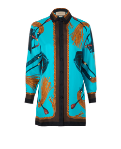 Gucci Equestrian Print Shirt, Silk, Blue, UK4, 2*