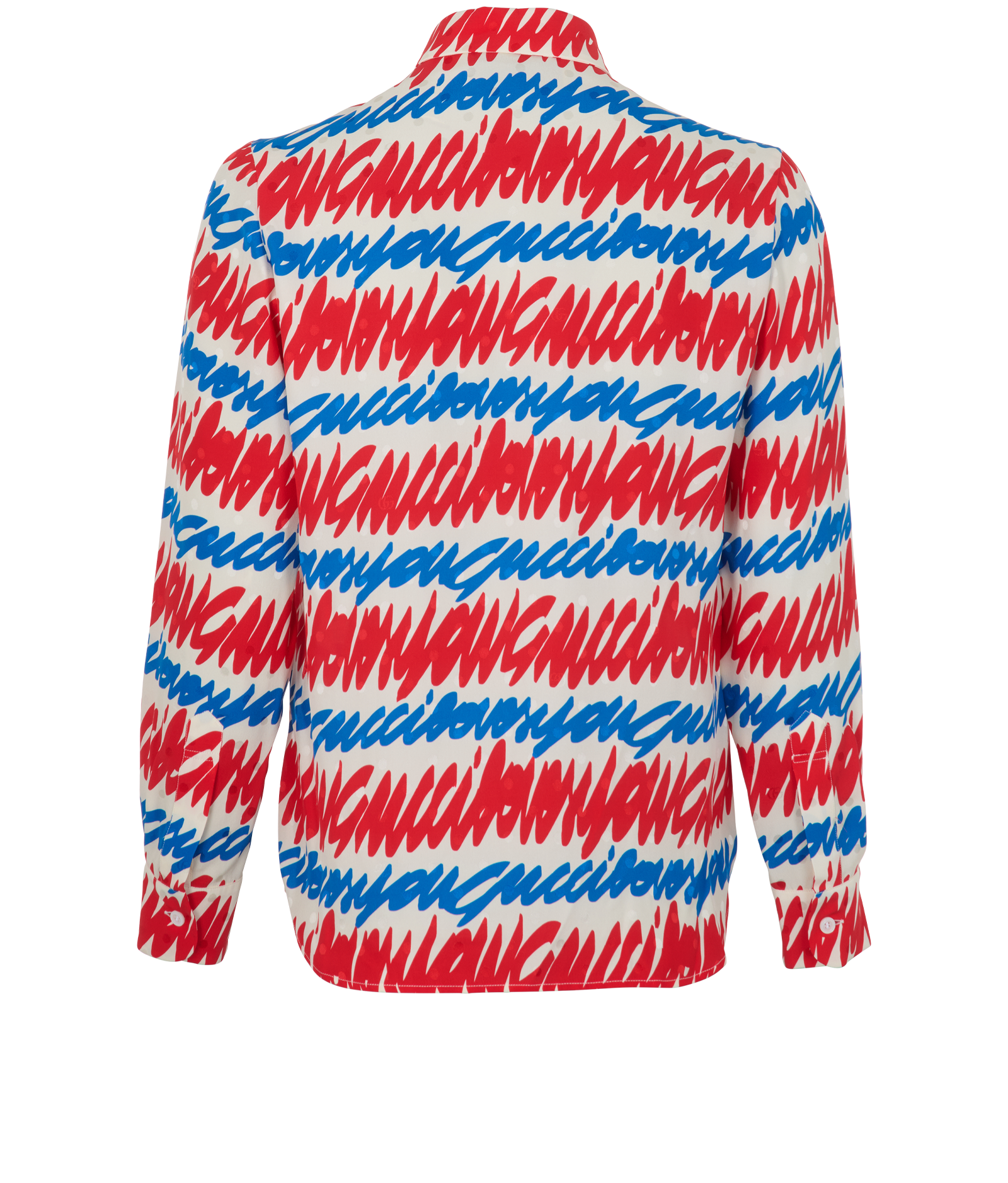 Gucci 'Loves You' Shirt, &pound;250, Clothing, Blue/Cream/Red, Silk, Back view