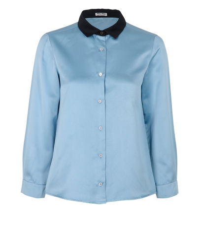 Miu Miu Two Tone Shirt, &pound;195, Clothing, Black/Blue, Silk, Front view