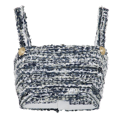 Balmain Crop Top, &pound;110, Clothing, Blue/White, Cotton/Viscose, Front view