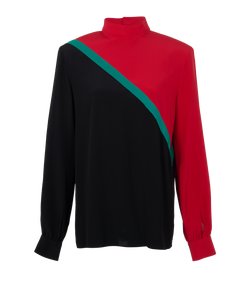 Gucci Web Blouse, Silk, Black/Red/Green, UK12, 2*