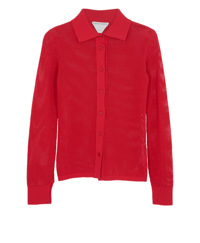 Bottega Veneta Technical Mesh Polo Top, &pound;150, Clothing, Red, Cotton/Polyester (Polymer), Front view