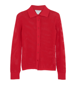 Bottega Veneta Technical Mesh Polo Top, Poly/Cotton, Red, Sz S, 2*