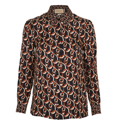 Gucci Interlocking G Chain Shirt, &pound;295, Clothing, Black/Brown, Silk, Front view