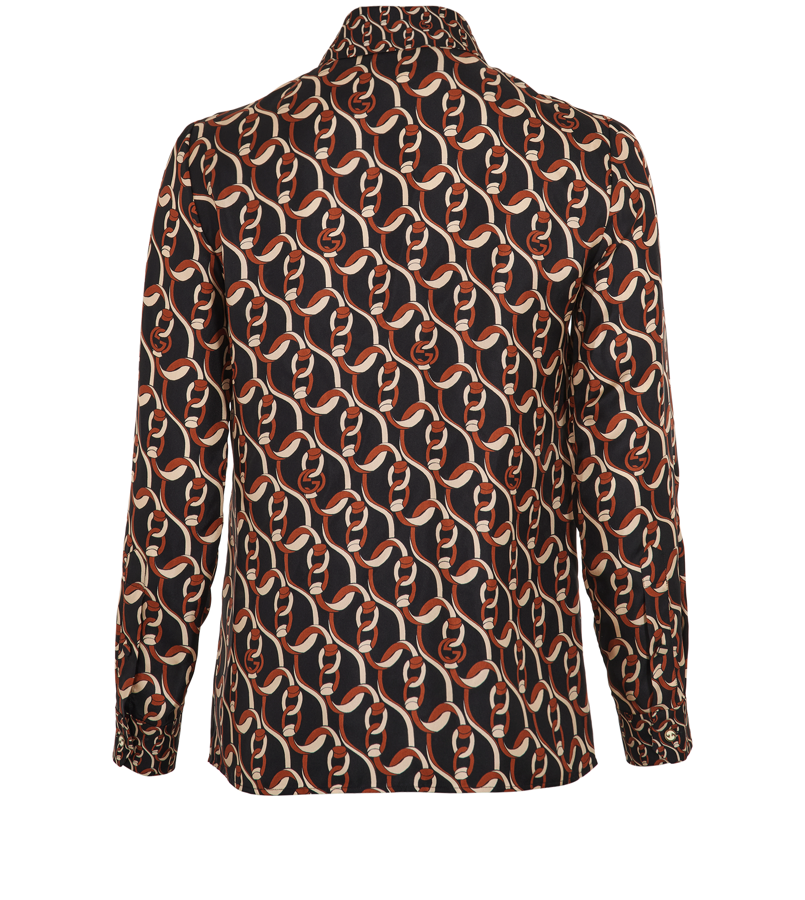 Gucci Interlocking G Chain Shirt, &pound;295, Clothing, Black/Brown, Silk, Back view