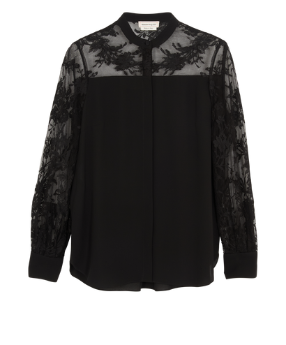 Alexander McQueen Lace Shirt, &pound;220, Clothing, Black, Silk, Front view