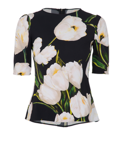 Dolce & Gabbana  Flower Print Top, Viscose, Black, Sz M, 2*