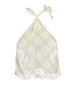 Miu Miu Embellished Halter-Neck Crop Top, Viscose, Cream, UK 6, 3*
