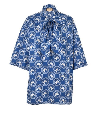 Gucci Neck Tie Horse Print Shirt, &pound;220, Clothing, Blue, Cotton, Front view
