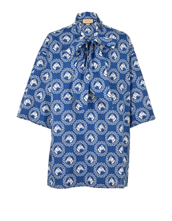 Gucci Neck Tie Horse Print Shirt, Cotton, Blue, UK14, 2*