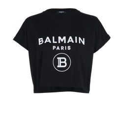 Balmain Crop T-Shirt, Cotton, Black, Sz M, 2*
