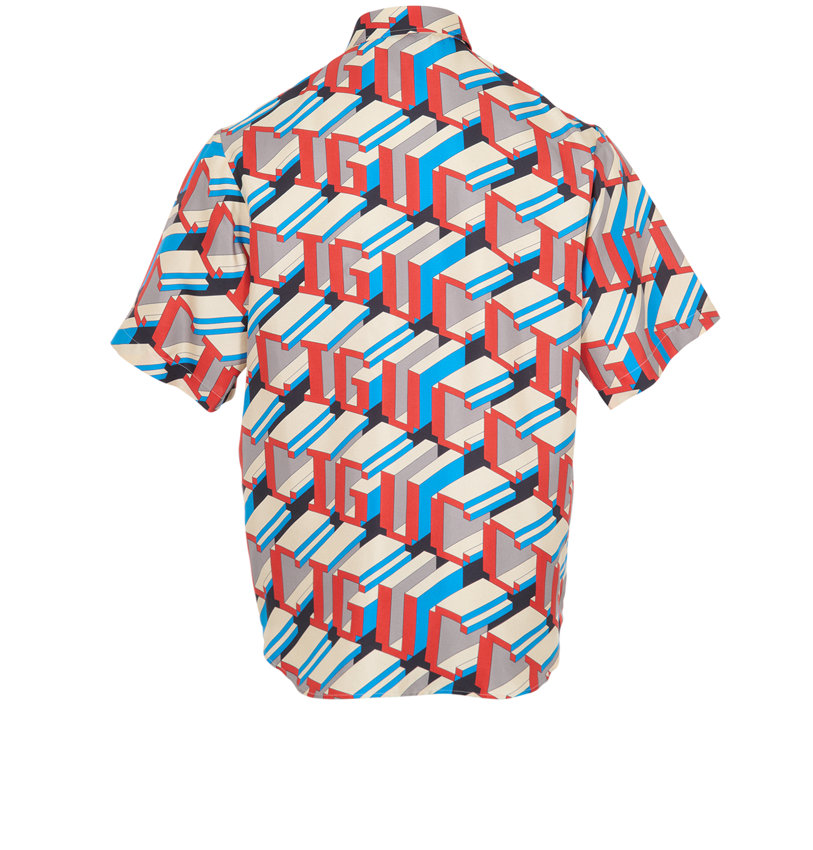 Gucci Pixel Shirt, &pound;420, Clothing, Blue/Cream/Red, Silk, Back view