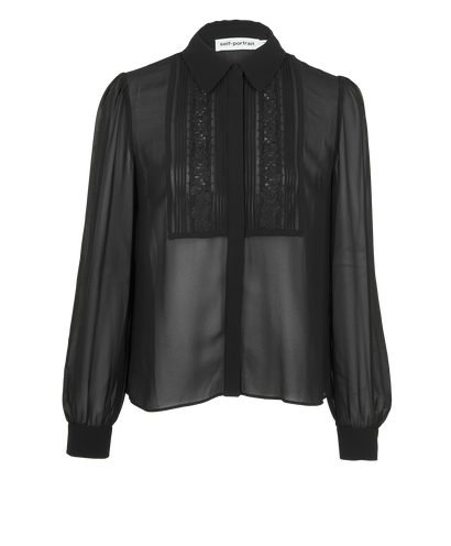 Self-Portrait Chiffon Lace Top, &pound;120, Clothing, Black, Polyester, Front view