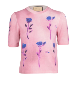 Gucci Floral Print Fine Knit Jumper, Wool/Silk, Pink, Sz S, 3*