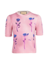 Gucci Floral Print Fine Knit Jumper, &pound;150, Clothing, Pink, Silk/Wool, Front view